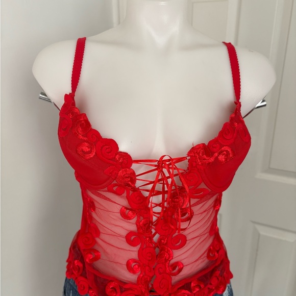 Lily  Red Lace-Up Sheer Top - Picture 15 of 15